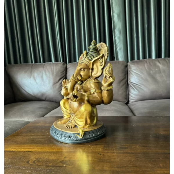Tượng Phật Ganesha – Phong Thái Ban Phước – Màu Vàng Đồng Cổ Ấn Độ – Kích Thước Lớn 39 cm - Ảnh 3