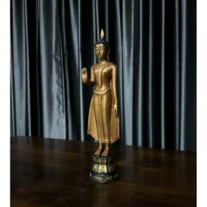Tượng Phật Thích Ca – Phong Cách Sukhothai – Tư Thế “Phật Hộ Đạo” (Phật Ngăn Dòng Họ) – Sơn Giả Cổ – Mặt Đế 5 Inch