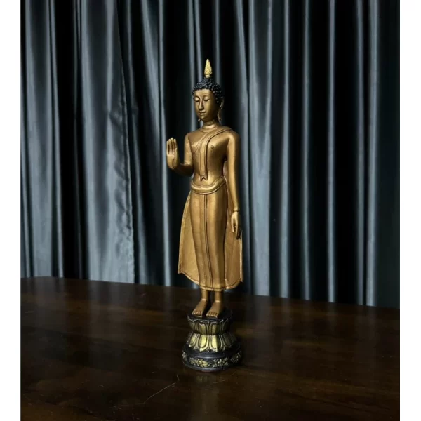 Tượng Phật Thích Ca – Phong Cách Sukhothai – Tư Thế “Phật Hộ Đạo” (Phật Ngăn Dòng Họ) – Sơn Giả Cổ – Mặt Đế 5 Inch