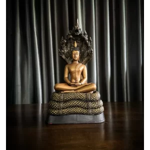 Tượng Phật Pang Naga Porok Sukhothai Art Pim - Màu đồng thau cổ - 5 inch
