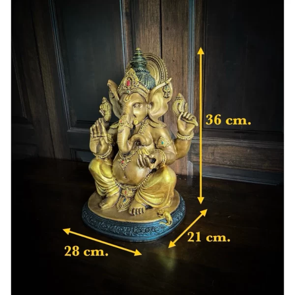 Tượng Phật Ganesha – Phong Thái Ban Phước – Màu Vàng Đồng Cổ Ấn Độ – Kích Thước Lớn 39 cm - Ảnh 5