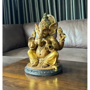 Tượng Phật Ganesha – Phong Thái Ban Phước – Màu Vàng Đồng Cổ Ấn Độ – Kích Thước Lớn 39 cm