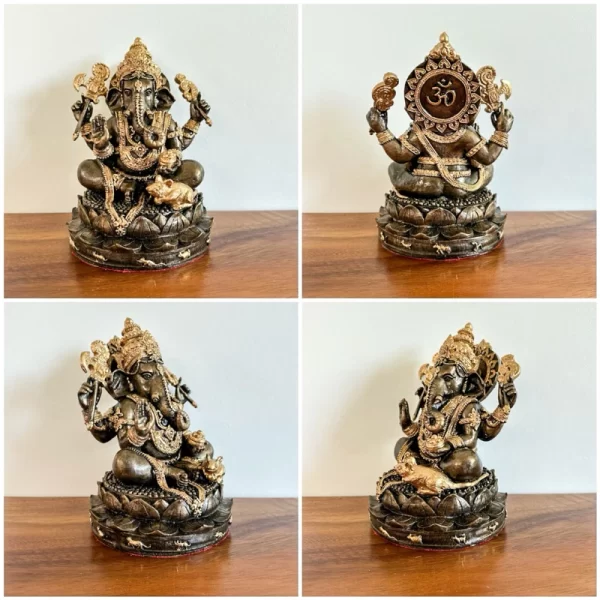 Tượng Ganesha Sri Vighneshvara – Phong Thái Ban Phước – Ngồi Trên Đài Sen – Đế 12 Cung Hoàng Đạo – Cao 20 cm - Ảnh 3