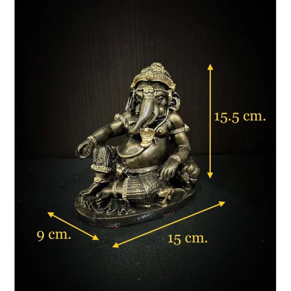 Tượng Ganesha Phong Thái An Lạc – Phiên Bản Ngồi Thư Giãn (ปางเสวยสุข) – Màu Kim Loại – Cao 15.5 cm - Ảnh 2