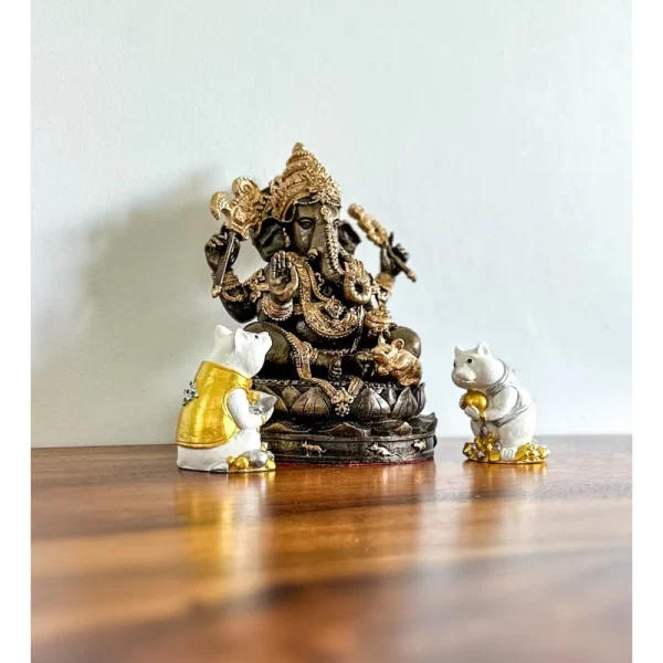 Tượng Ganesha Sri Vighneshvara – Phong Thái Ban Phước – Ngồi Trên Đài Sen – Đế 12 Cung Hoàng Đạo – Cao 20 cm - Ảnh 2
