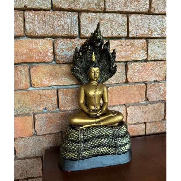 Tượng Phật Pang Naga Porok Sukhothai Art Pim - Màu đồng thau cổ - 5 inch - Ảnh 5