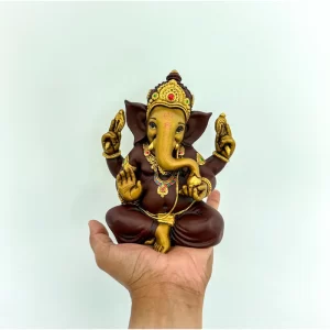 Tượng Ganesha Ban Phước – Phong Cách Ấn Độ – Phiên Bản 4 Tay – Mặt Đế 5 inch – Cao 17 cm
