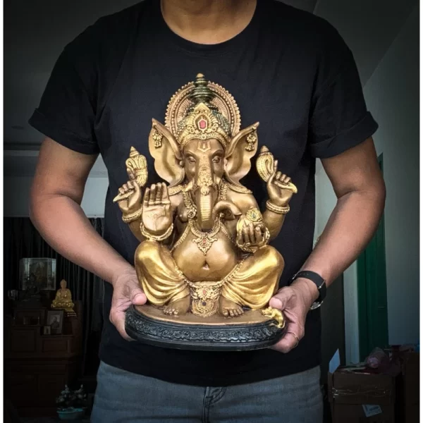 Tượng Phật Ganesha – Phong Thái Ban Phước – Màu Vàng Đồng Cổ Ấn Độ – Kích Thước Lớn 39 cm - Ảnh 6
