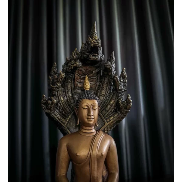 Tượng Phật Pang Naga Porok Sukhothai Art Pim - Màu đồng thau cổ - 5 inch - Ảnh 6