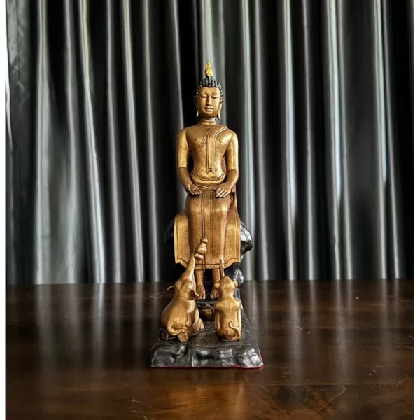 Tượng Phật Phá Rừng – Phật Ngày Thứ Tư Ban Đêm – Phong Cách Sukhothai – Màu Đồng Cổ – Cao 29 cm - Ảnh 3