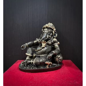 Tượng Ganesha Phong Thái An Lạc – Phiên Bản Ngồi Thư Giãn (ปางเสวยสุข) – Màu Kim Loại – Cao 15.5 cm
