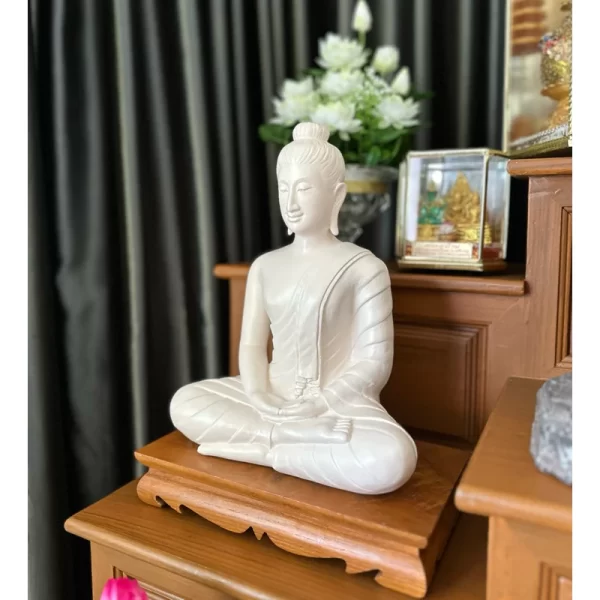 Tượng Phật Thích Ca – Phật Tọa Thiền (Phật Thành Đạo) – Màu Trắng Ngà & Vàng Kim – Mặt Đế 9 inch – Cao 27.5 cm - Ảnh 2