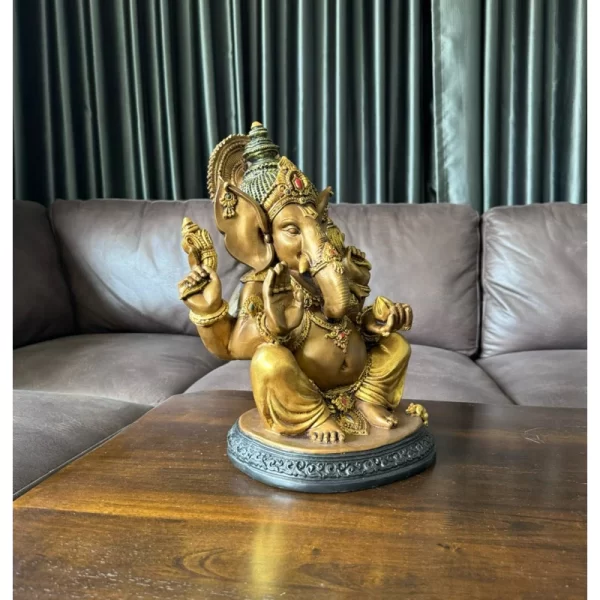 Tượng Phật Ganesha – Phong Thái Ban Phước – Màu Vàng Đồng Cổ Ấn Độ – Kích Thước Lớn 39 cm - Ảnh 4