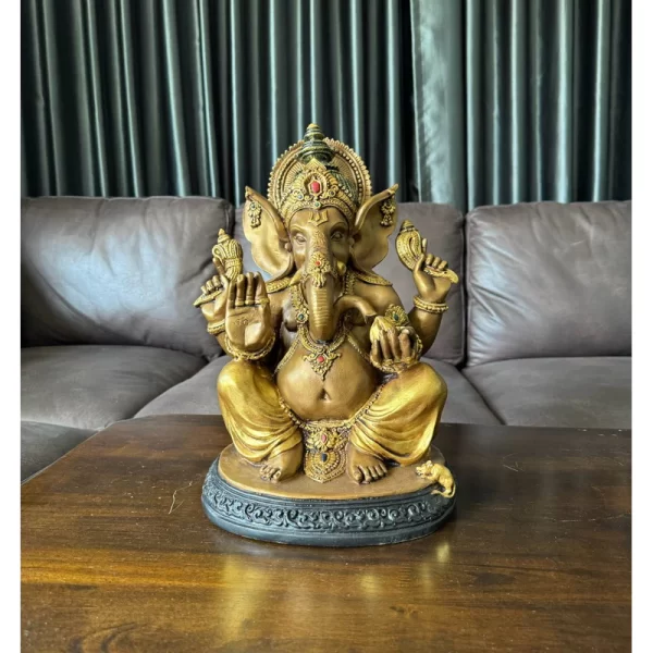 Tượng Phật Ganesha – Phong Thái Ban Phước – Màu Vàng Đồng Cổ Ấn Độ – Kích Thước Lớn 39 cm - Ảnh 2