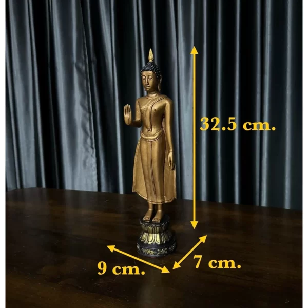 Tượng Phật Thích Ca – Phong Cách Sukhothai – Tư Thế “Phật Hộ Đạo” (Phật Ngăn Dòng Họ) – Sơn Giả Cổ – Mặt Đế 5 Inch - Ảnh 4