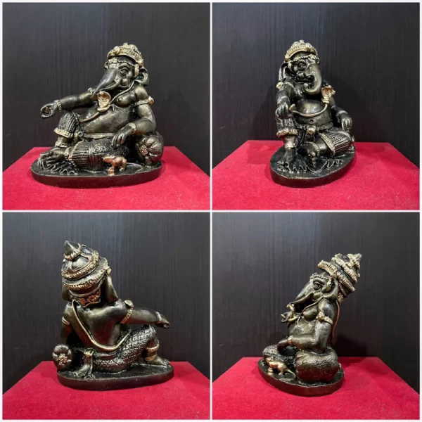 Tượng Ganesha Phong Thái An Lạc – Phiên Bản Ngồi Thư Giãn (ปางเสวยสุข) – Màu Kim Loại – Cao 15.5 cm - Ảnh 3
