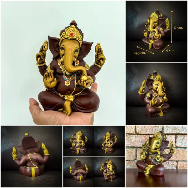 Tượng Ganesha Ban Phước – Phong Cách Ấn Độ – Phiên Bản 4 Tay – Mặt Đế 5 inch – Cao 17 cm - Ảnh 2