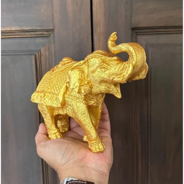 Tượng Chú Voi Trang Trí – Chú Voi Thái Lan Chạm Khắc Hoa Văn – Màu Vàng & Bạc – Mặt Đế 9.5×21×16 cm - Ảnh 7
