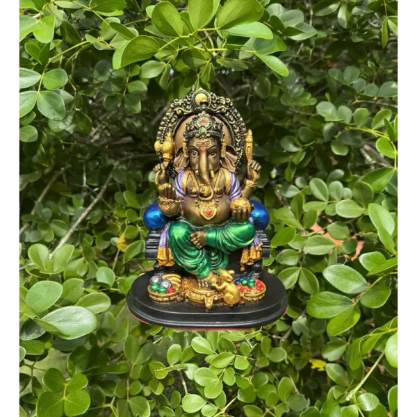 Tượng Ganesha Ngồi Trên Bệ Vương – Phiên Bản Throne – Màu Kim Loại Ấn Độ – Cao 19.5 cm - Ảnh 3