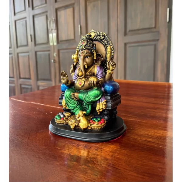 Tượng Ganesha Ngồi Trên Bệ Vương – Phiên Bản Throne – Màu Kim Loại Ấn Độ – Cao 19.5 cm - Ảnh 6