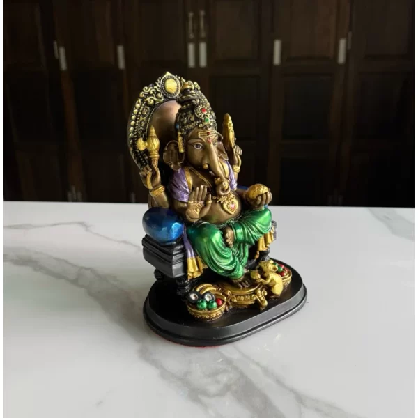 Tượng Ganesha Ngồi Trên Bệ Vương – Phiên Bản Throne – Màu Kim Loại Ấn Độ – Cao 19.5 cm - Ảnh 2