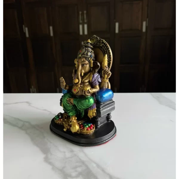 Tượng Ganesha Ngồi Trên Bệ Vương – Phiên Bản Throne – Màu Kim Loại Ấn Độ – Cao 19.5 cm - Ảnh 7