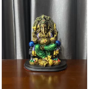 Tượng Ganesha Ngồi Trên Bệ Vương – Phiên Bản Throne – Màu Kim Loại Ấn Độ – Cao 19.5 cm
