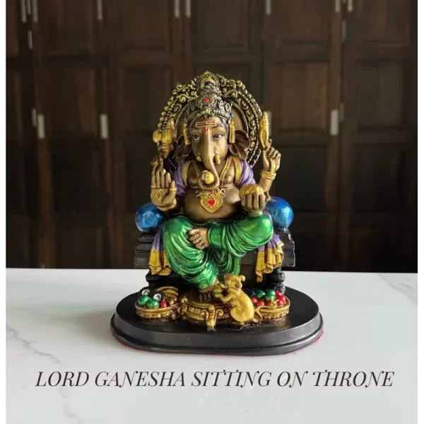 Tượng Ganesha Ngồi Trên Bệ Vương – Phiên Bản Throne – Màu Kim Loại Ấn Độ – Cao 19.5 cm - Ảnh 5