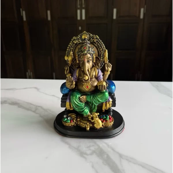 Tượng Ganesha Ngồi Trên Bệ Vương – Phiên Bản Throne – Màu Kim Loại Ấn Độ – Cao 19.5 cm - Ảnh 9