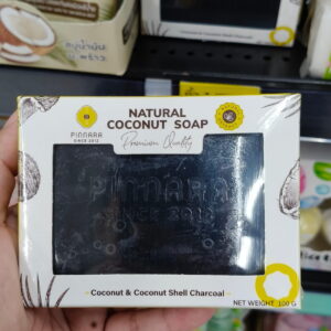Pinnara Natural Coconut Soap - Coconut & Coconut Shell Charcoal Xà bông dừa tự nhiên Pinnara Than Hoạt Tính