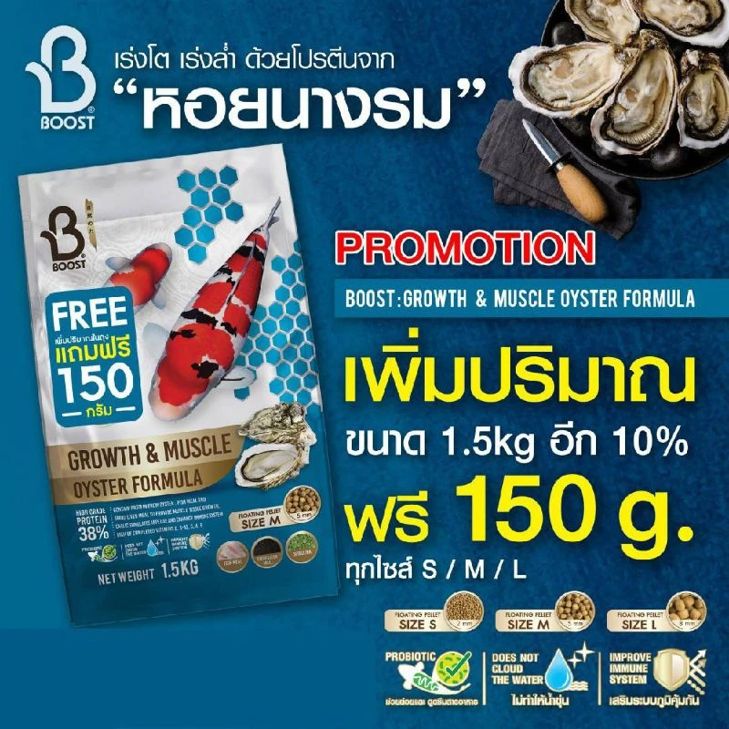 Koi Boost Koi Growth & Muscle Thức ăn hạt cao cấp cho cá (Oyster Formula) loại bao 1.5kg