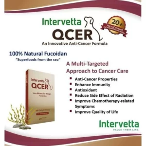 Intervetta QCER, một dòng thực phẩm chức năng cao cấp chuyên dụng để hỗ trợ phòng ngừa và chăm sóc cho chó và mèo gặp các vấn đề về khối u hoặc đang trong quá trình điều trị ung thư.