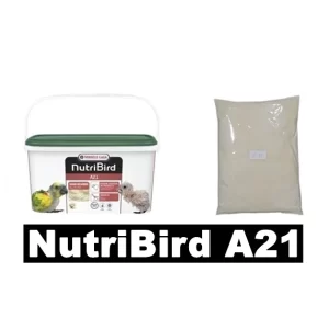 NutriBird A21 của hãng Versele-Laga (Bỉ) Bột đút vẹt non , một trong những dòng thức ăn chuyên dụng cho chim non từ khi mới nở đến khi tập mổ phổ biến nhất trên thế giới. hộp gốc 800g và phiên bản túi chiết lẻ