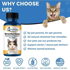 BestLife4Pets Breathe Easy Respiratory Support for Cats (lọ 450 viên nhỏ) là dòng sản phẩm thực phẩm bổ sung thảo dược vi lượng đồng căn cao cấp được sản xuất tại Mỹ, chuyên dụng để hỗ trợ và làm giảm các triệu chứng viêm đường hô hấp cho mèo ở mọi lứa tuổi